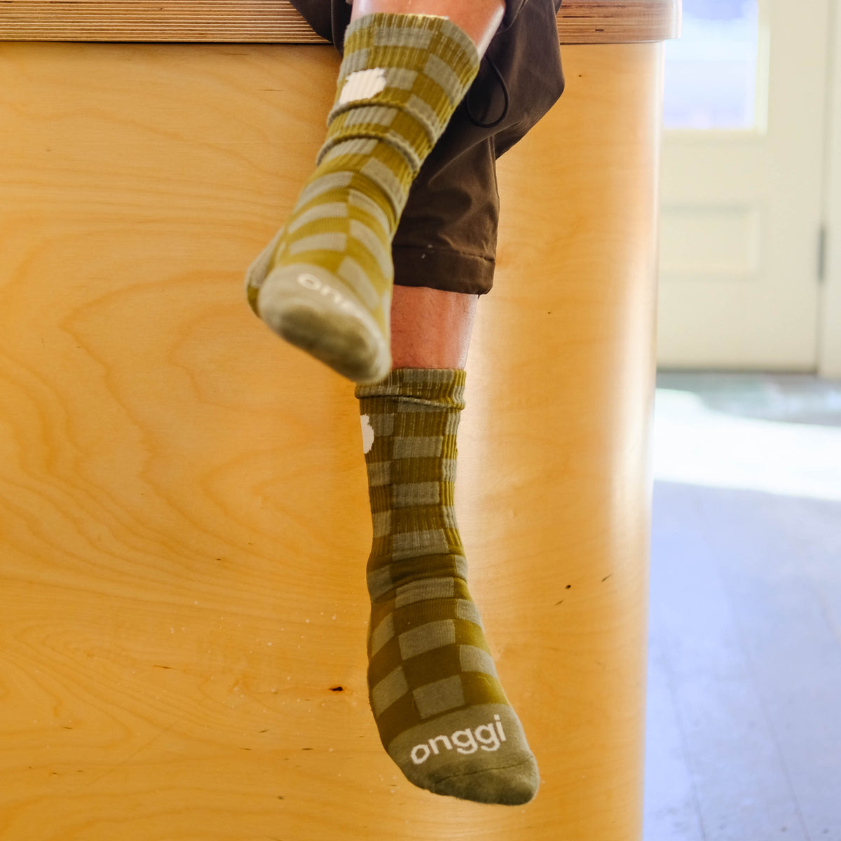 Checkered Crew Socks - Kombu