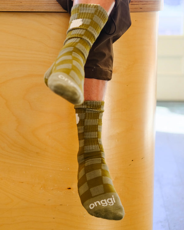 Checkered Crew Socks - Kombu